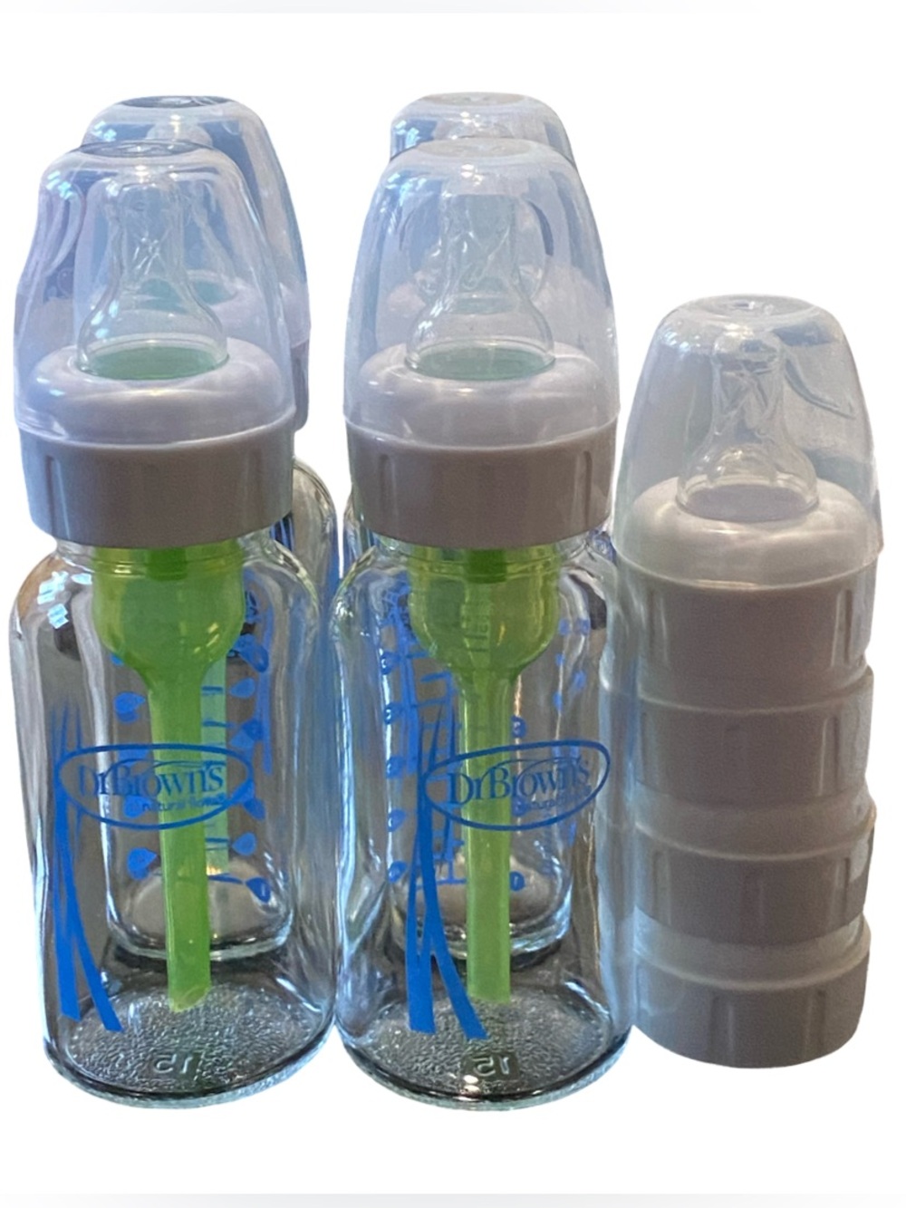Dr. Brown's Anti-Colic Options+ Narrow Glass Baby Bottle, 4 oz 4-Pack w Extras